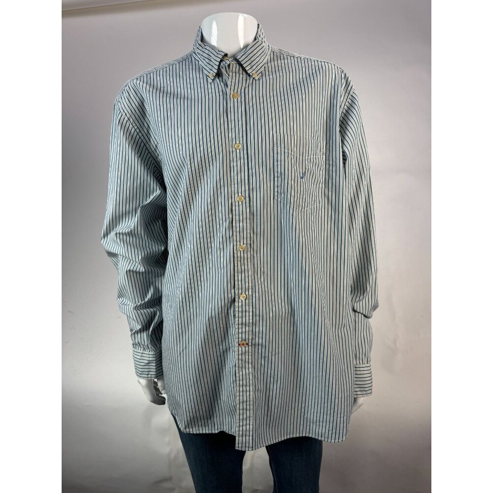 Nautica Vintage X Large Mens Blue & White Striped Cotton Button-Down Shirt